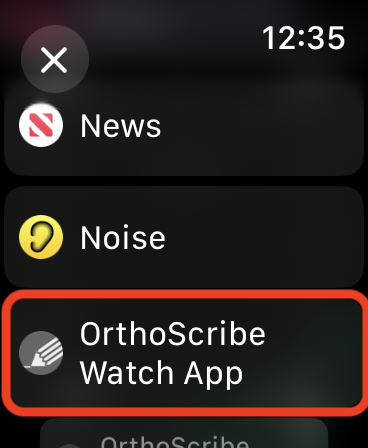 Apple Watch complication editor with OrthoScribe selected