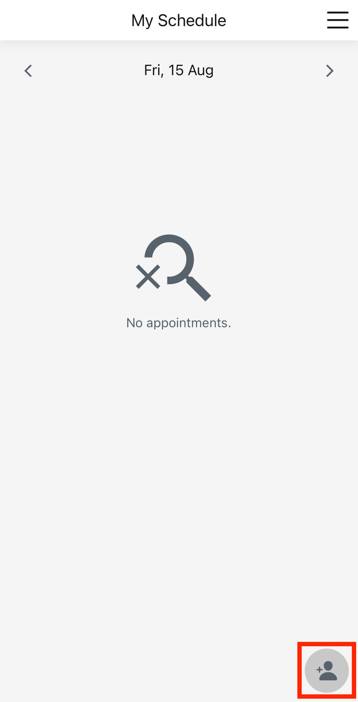Empty Schedule Add Patient Button