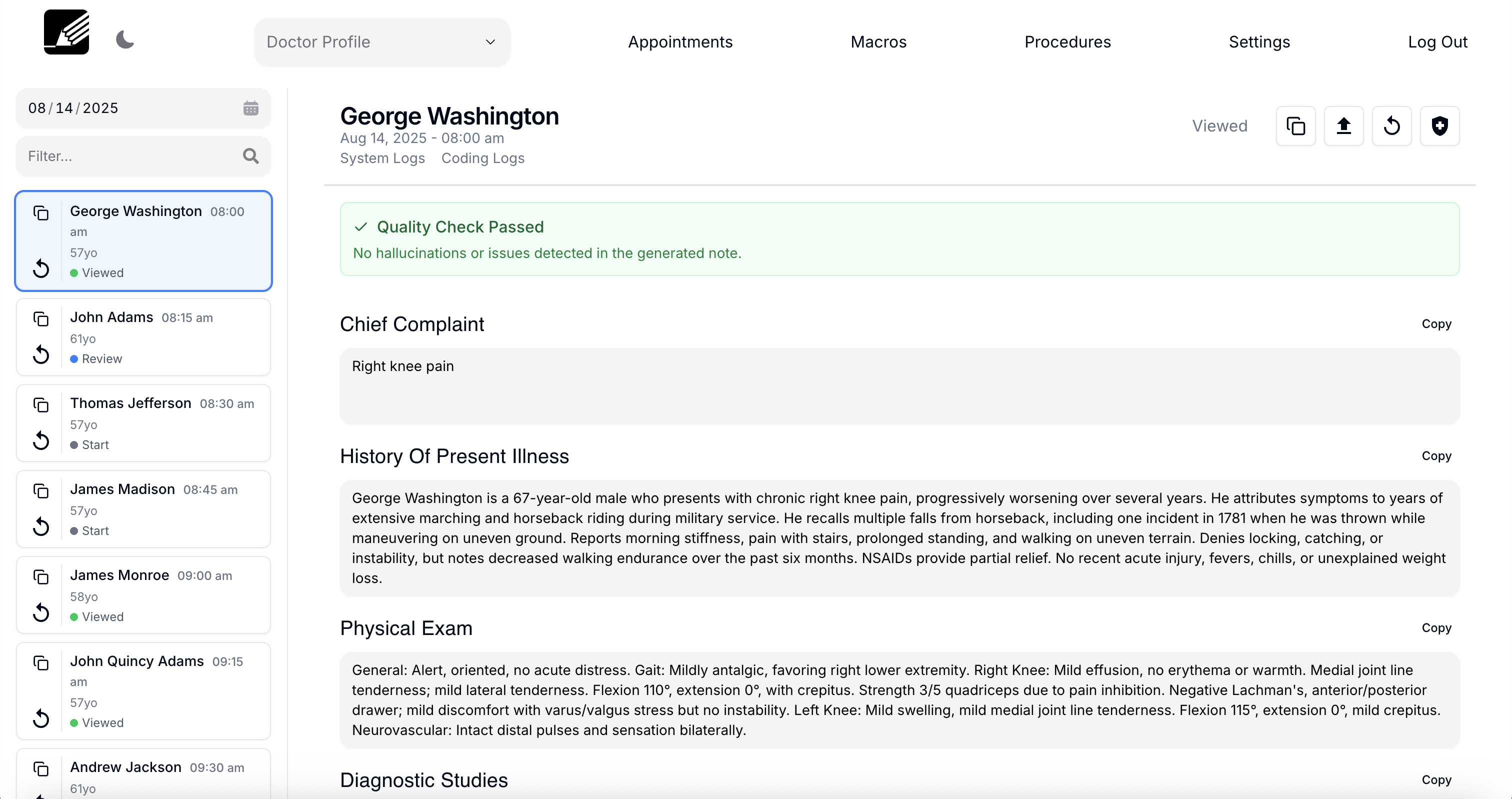 Web portal showing full note view with actions like copy, edit, upload and reprocess
